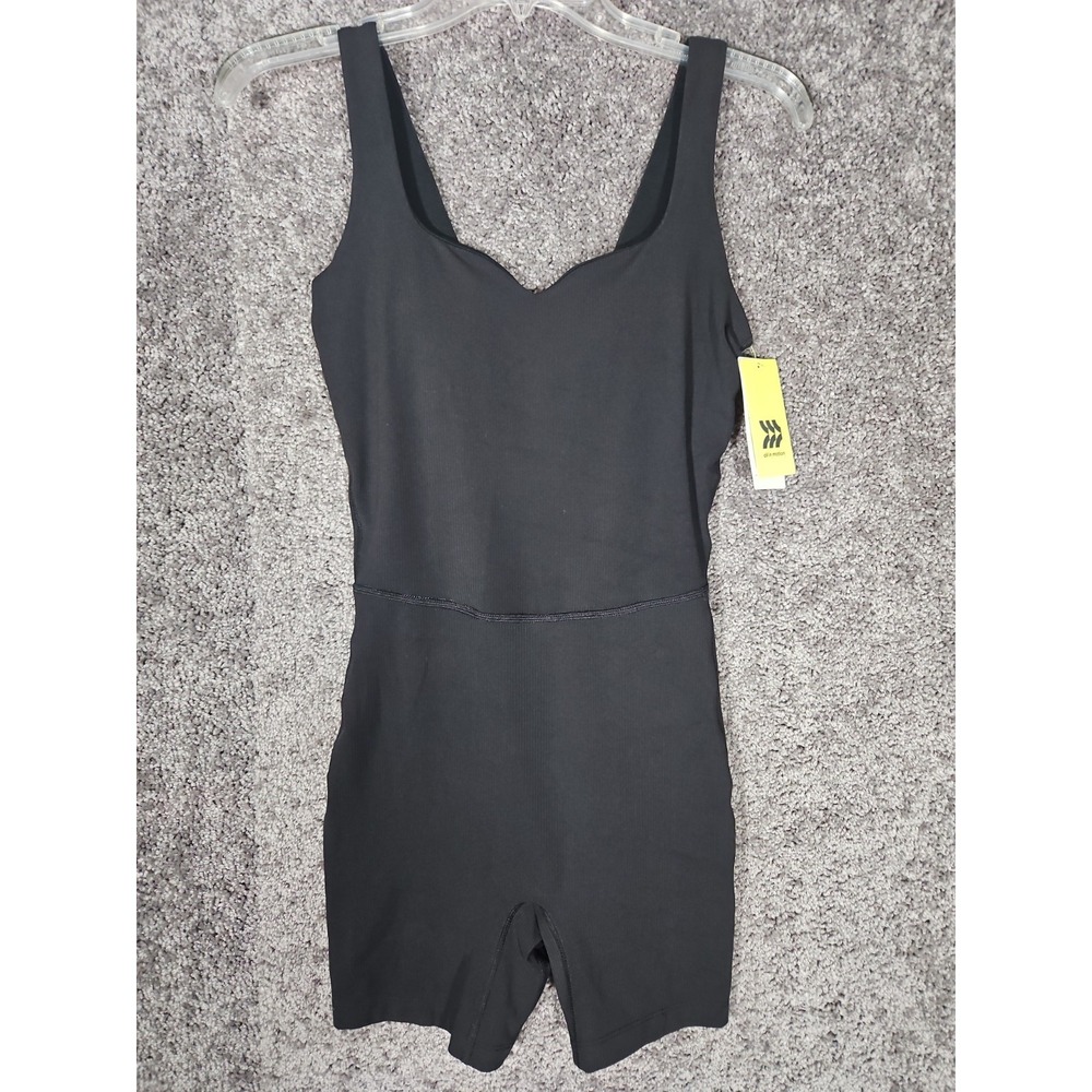 NWT Womens All In Motion Black Ribbed Short Bodysuit Jumpsuit Size XS